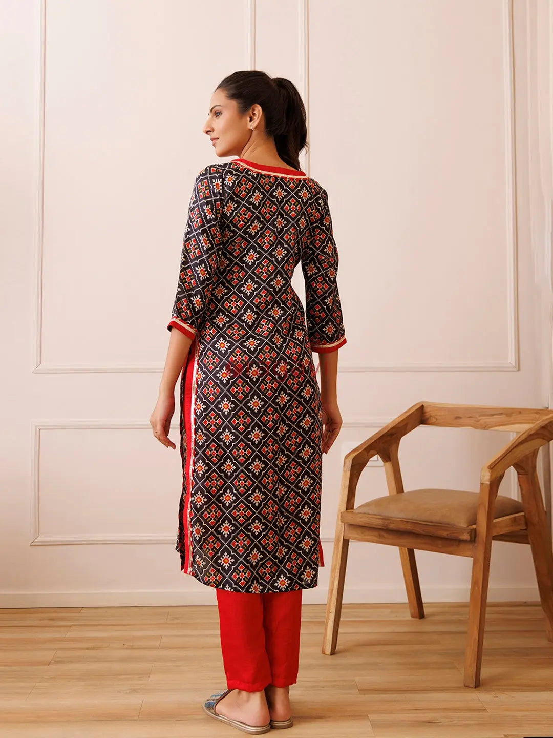 Black Red Patola Printed Kurta Set - Ragavi