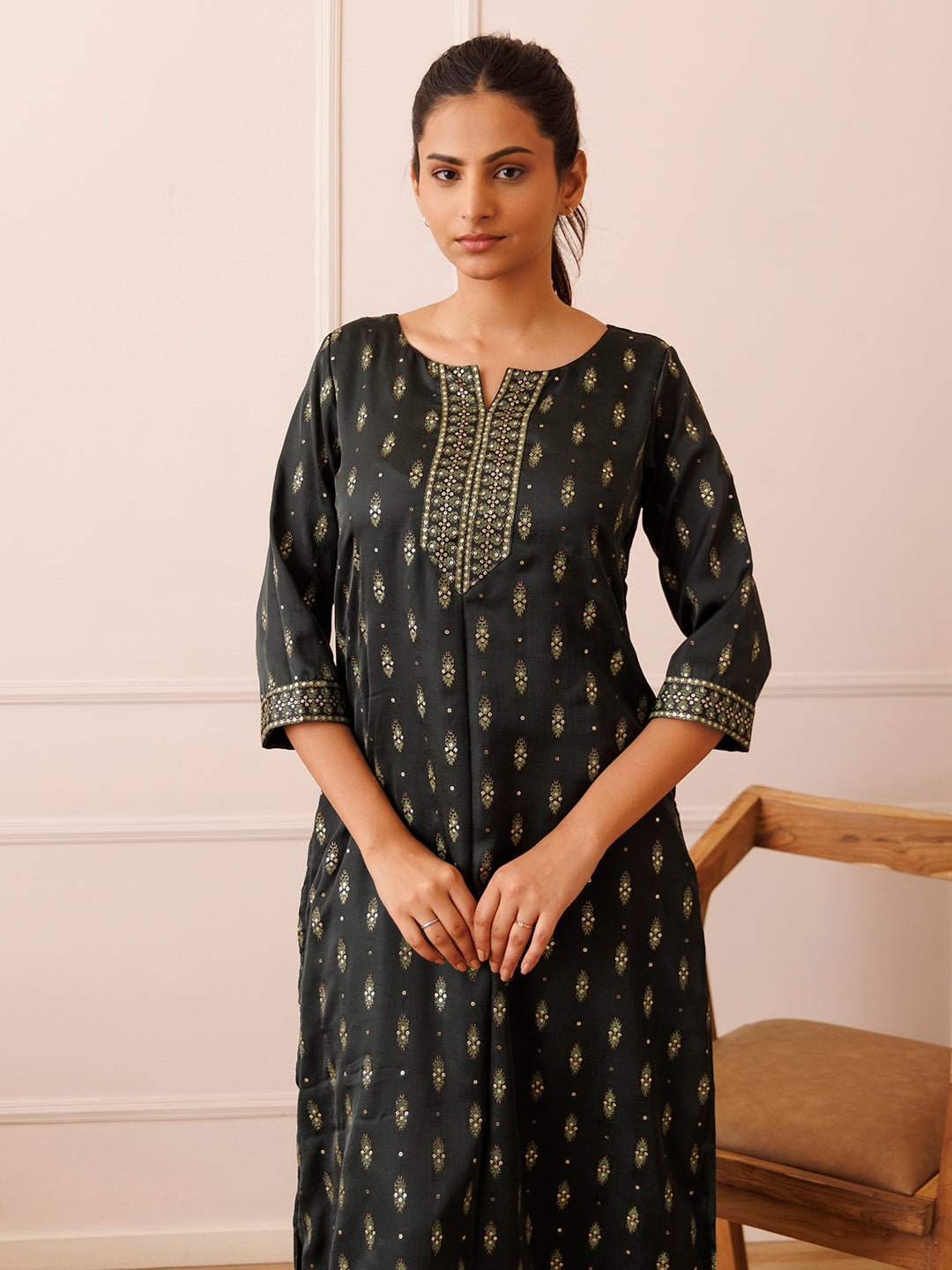 Emerald Green Gold Foil Kurta Set