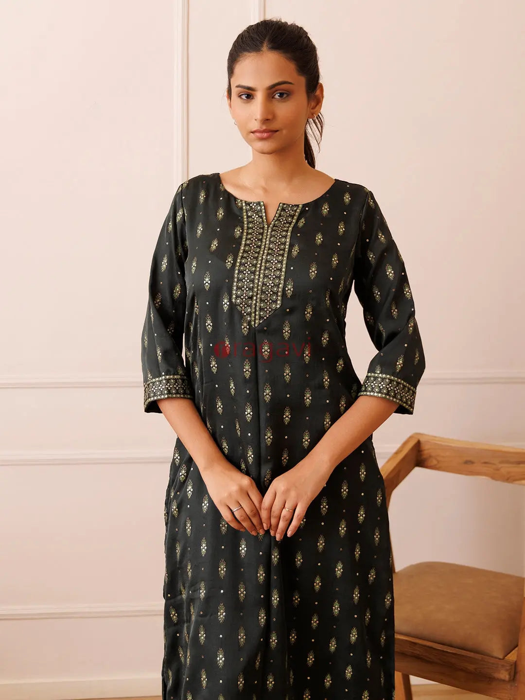Emerald Green Gold Foil Kurta Set - Ragavi