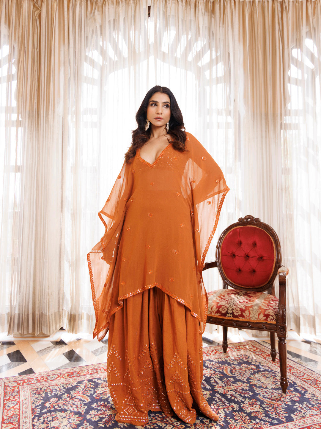 Rustic Brown Cotton Embroidered Garara Set