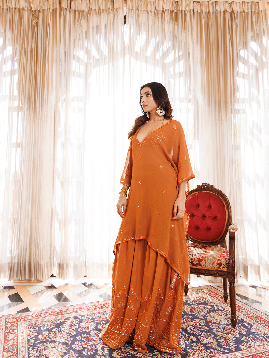 Rustic Brown Cotton Embroidered Garara Set