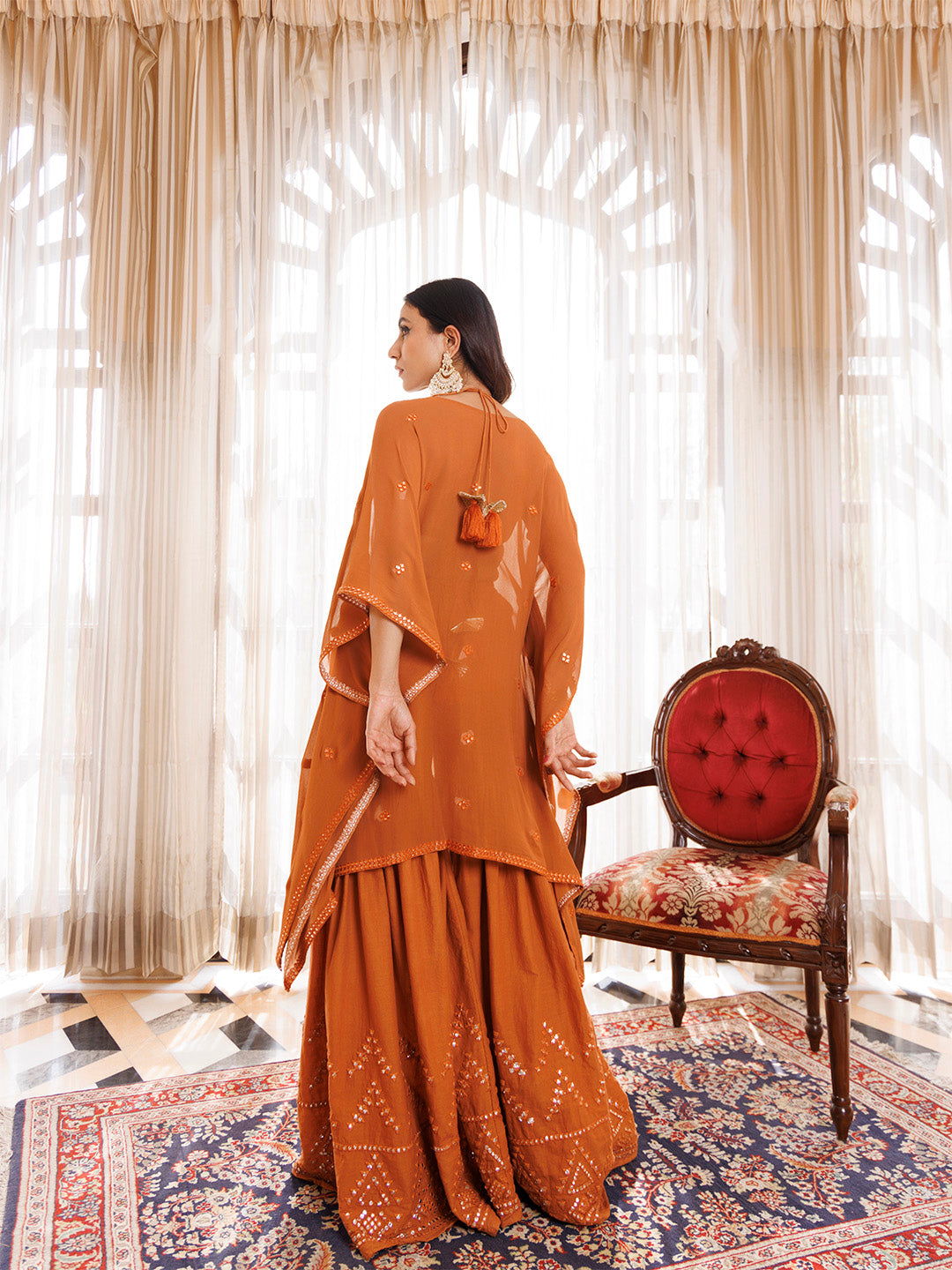 Rustic Brown Cotton Embroidered Garara Set