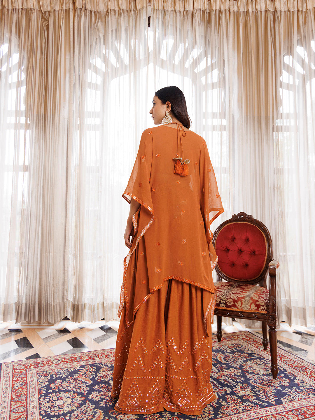 Rustic Brown Cotton Embroidered Garara Set