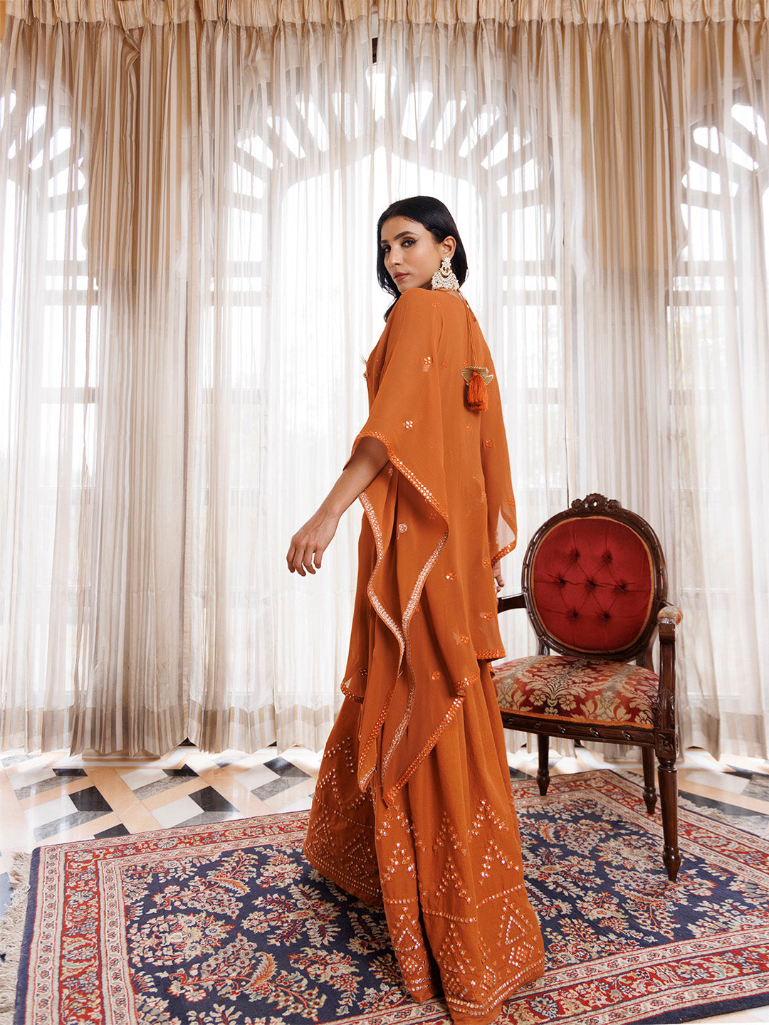 Rustic Brown Cotton Embroidered Garara Set
