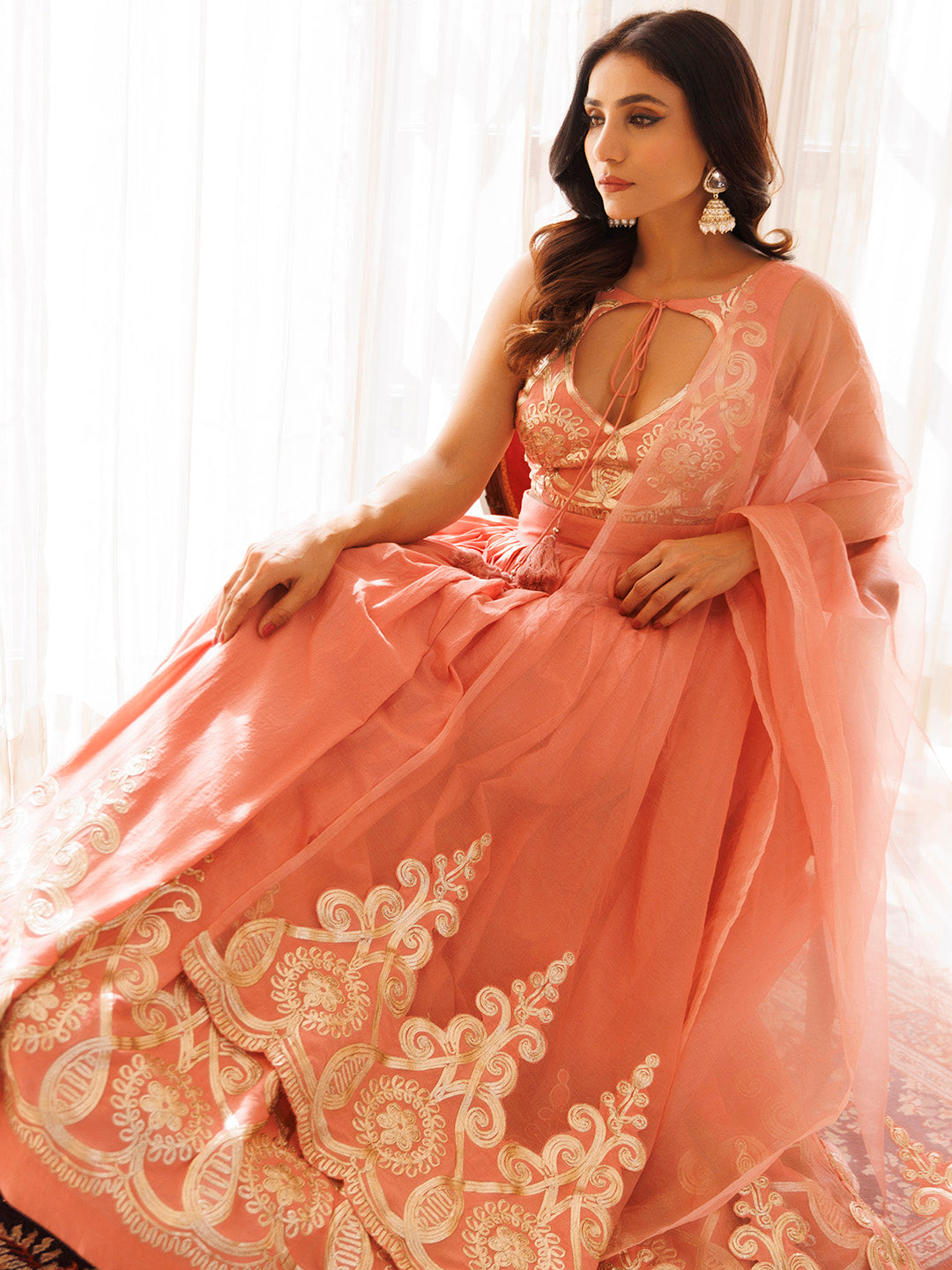 Peony Pink Cotton Embroidered Lehenga Set