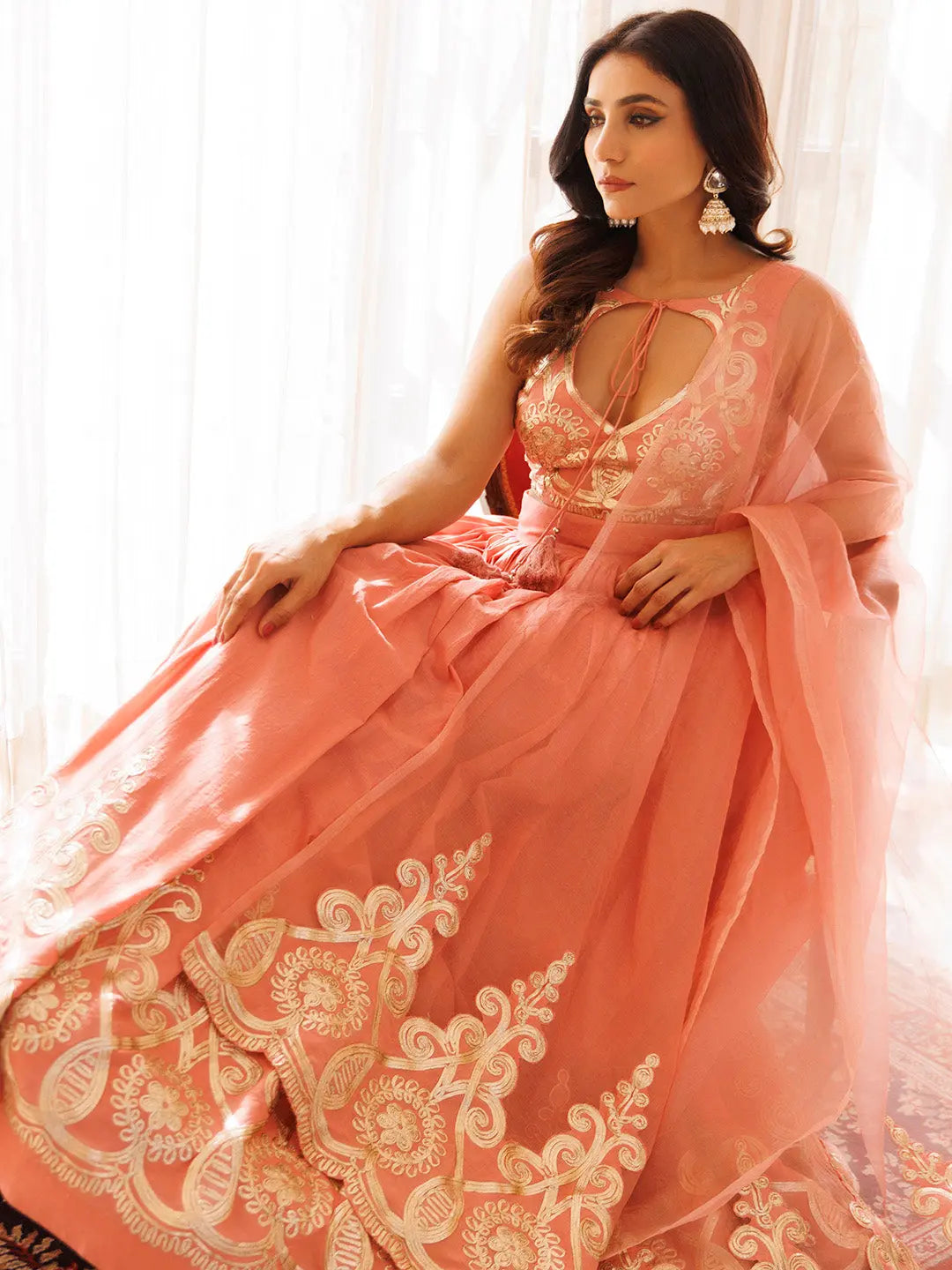 Peony Pink Cotton Embroidered Lehenga Set RAGAVI