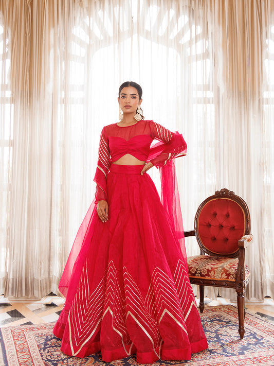 Dil Sharifa Hot Pink Organza Lehenga Set