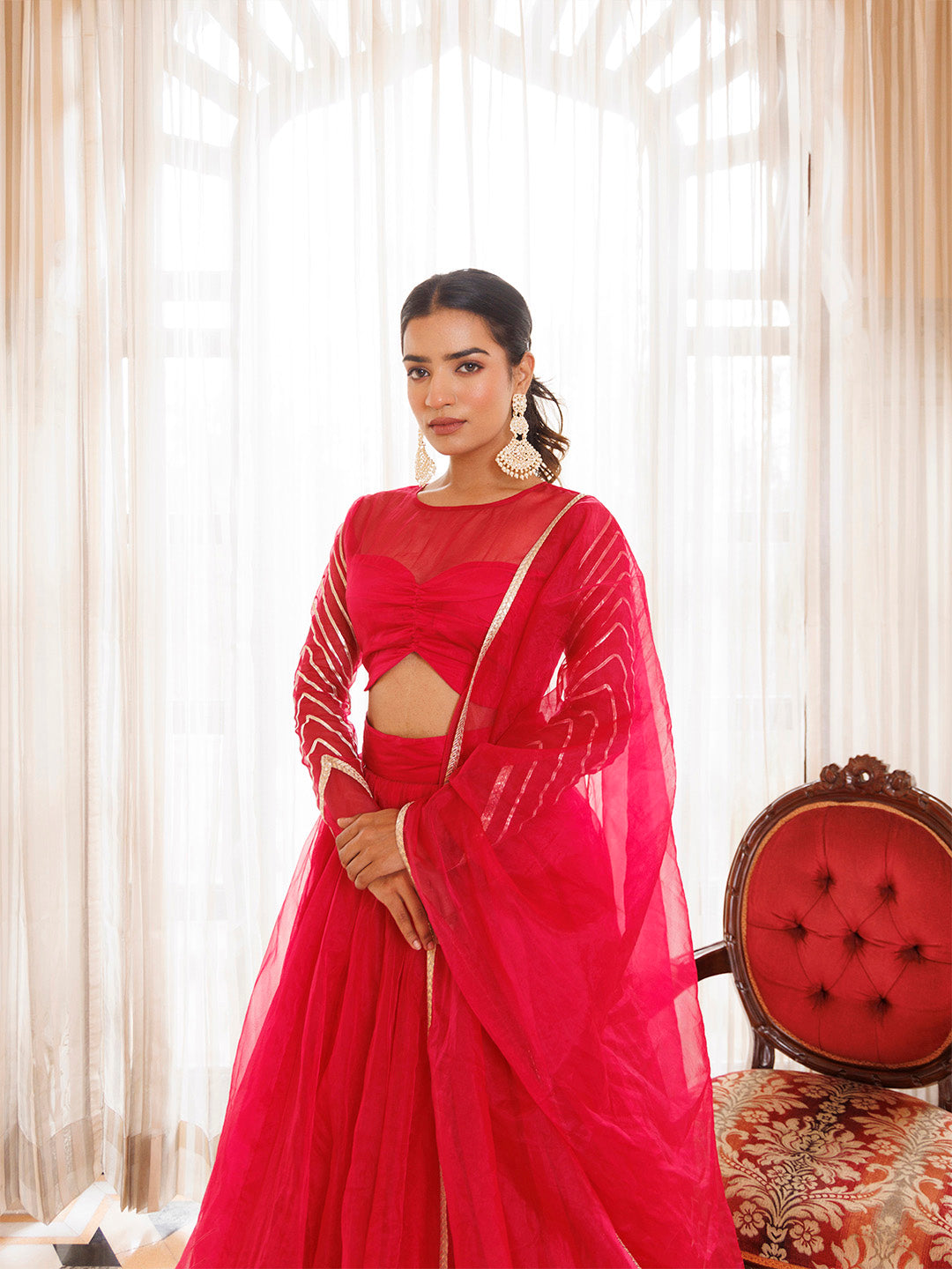 Dil Sharifa Hot Pink Organza Lehenga Set