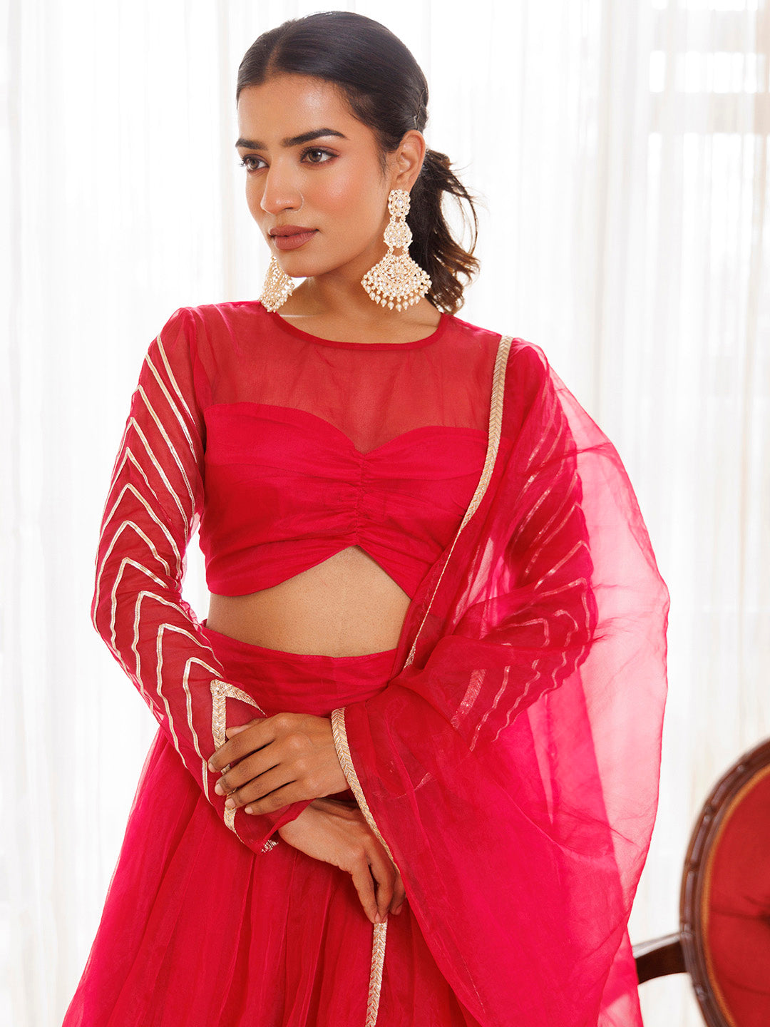 Dil Sharifa Hot Pink Organza Lehenga Set