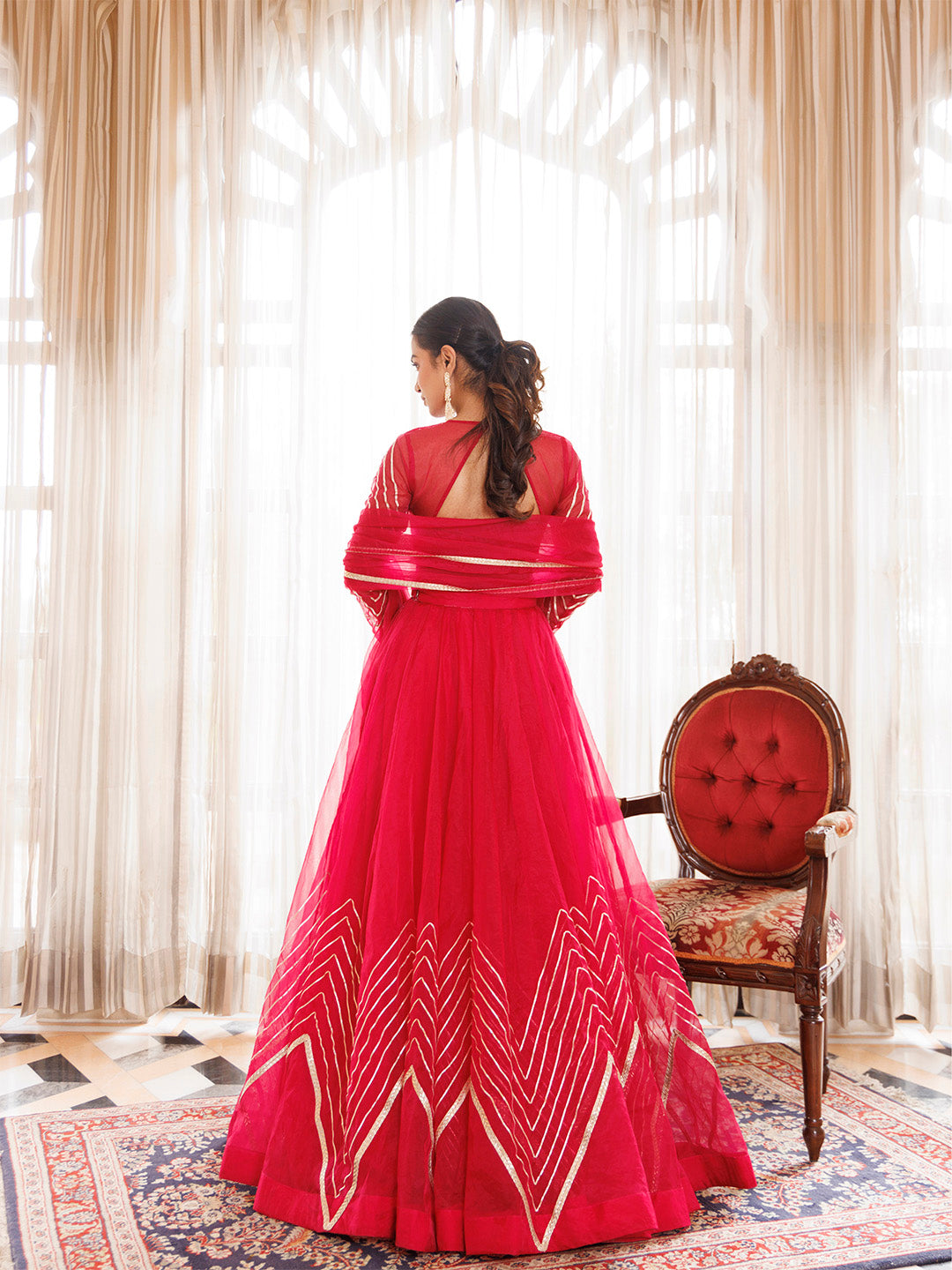 Dil Sharifa Hot Pink Organza Lehenga Set