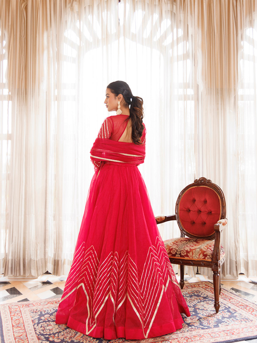 Dil Sharifa Hot Pink Organza Lehenga Set