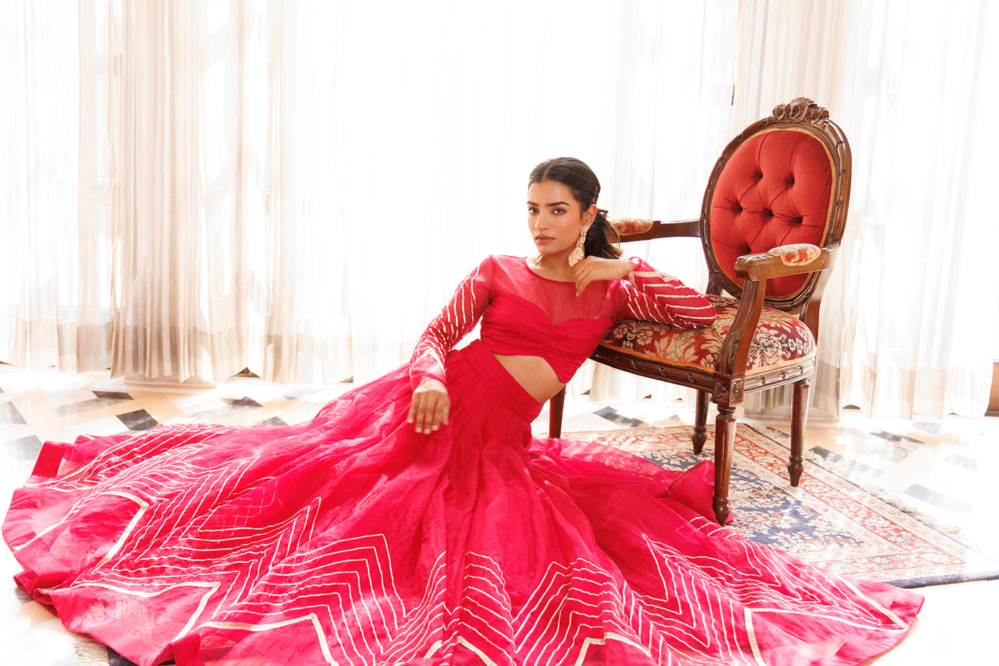 Dil Sharifa Hot Pink Organza Lehenga Set