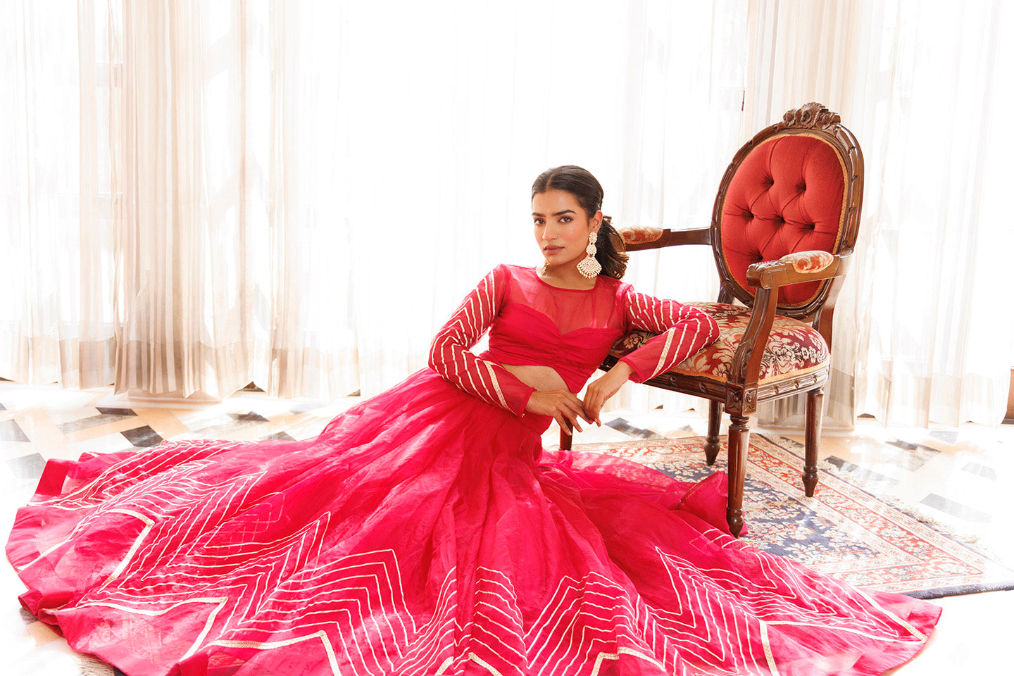 Dil Sharifa Hot Pink Organza Lehenga Set