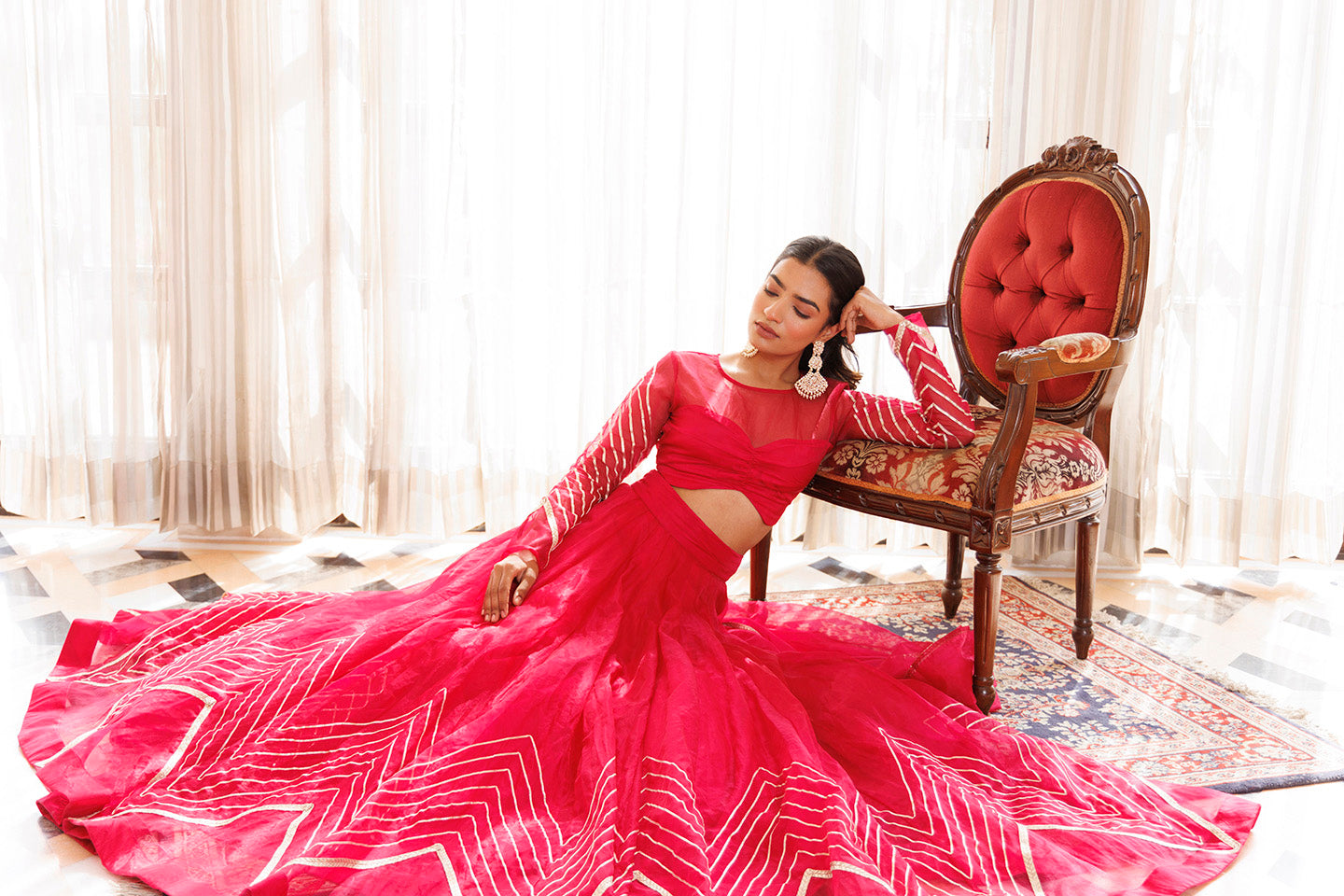 Dil Sharifa Hot Pink Organza Lehenga Set