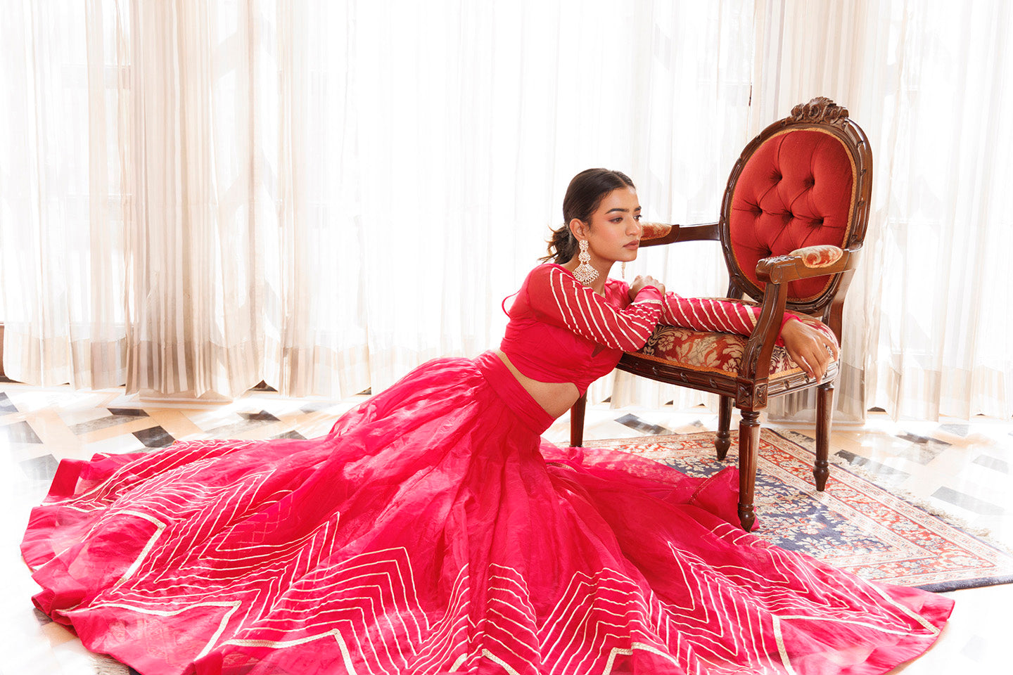 Dil Sharifa Hot Pink Organza Lehenga Set