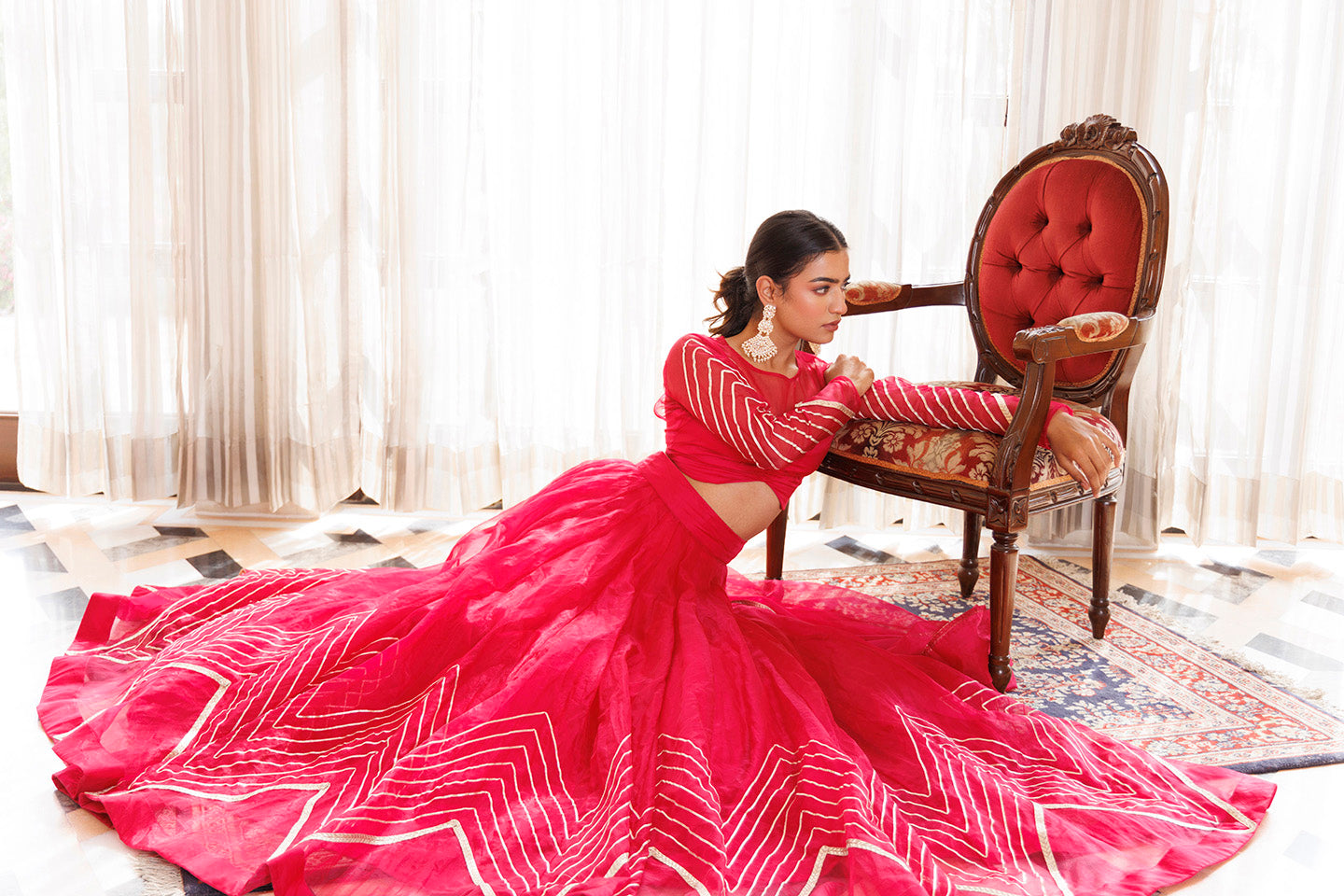 Dil Sharifa Hot Pink Organza Lehenga Set