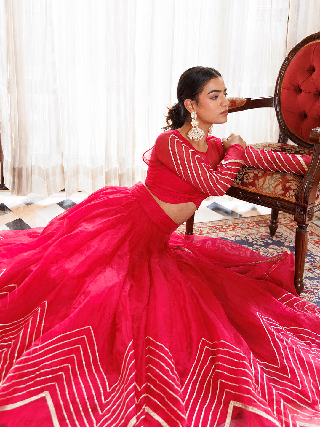 Dil Sharifa Hot Pink Organza Lehenga Set