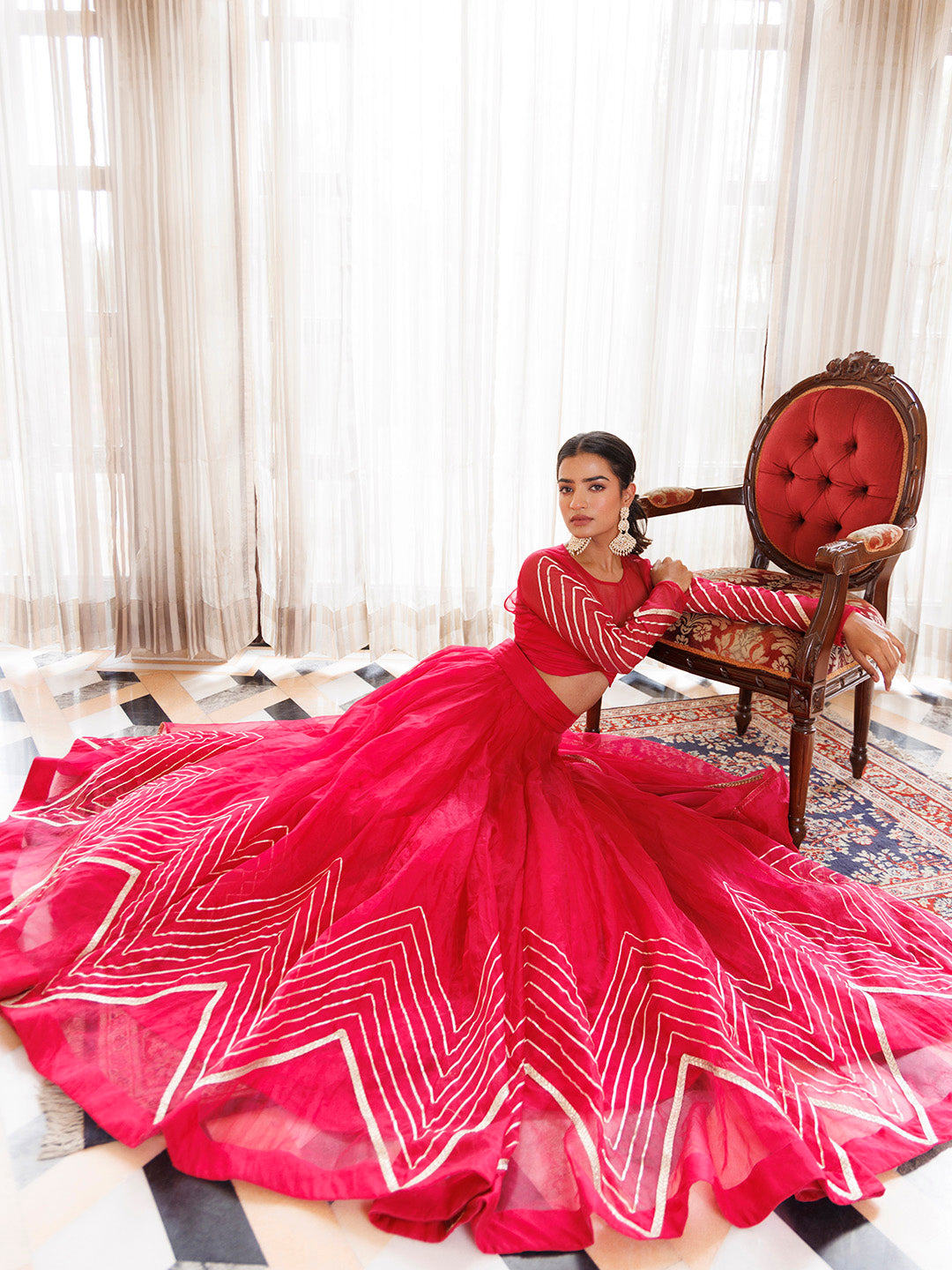 Dil Sharifa Hot Pink Organza Lehenga Set