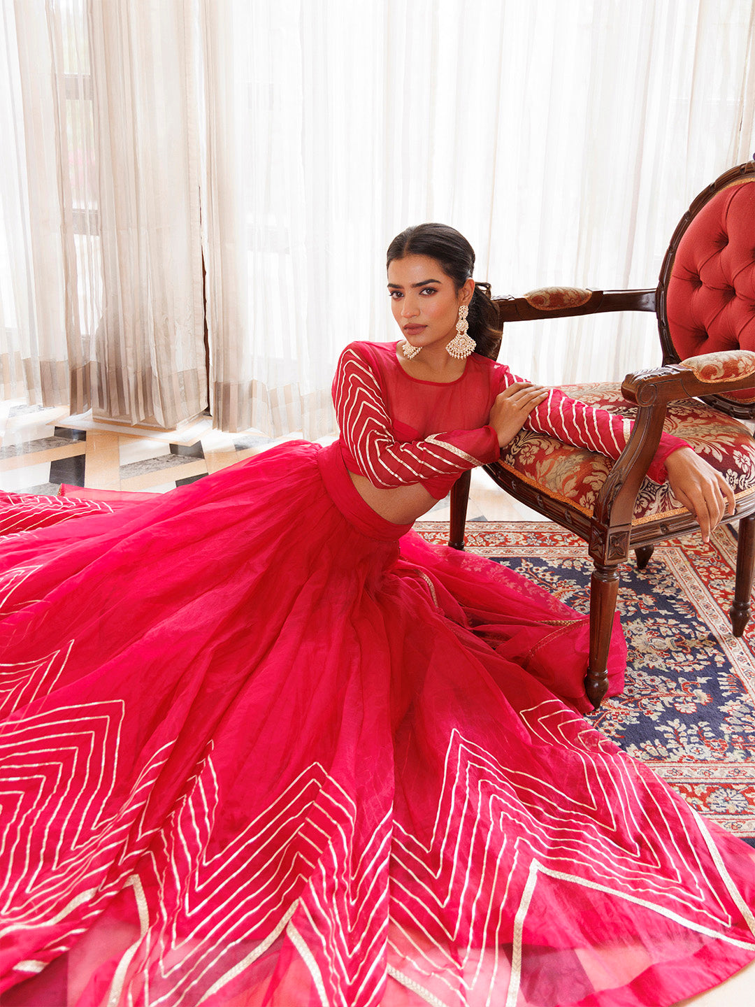 Dil Sharifa Hot Pink Organza Lehenga Set