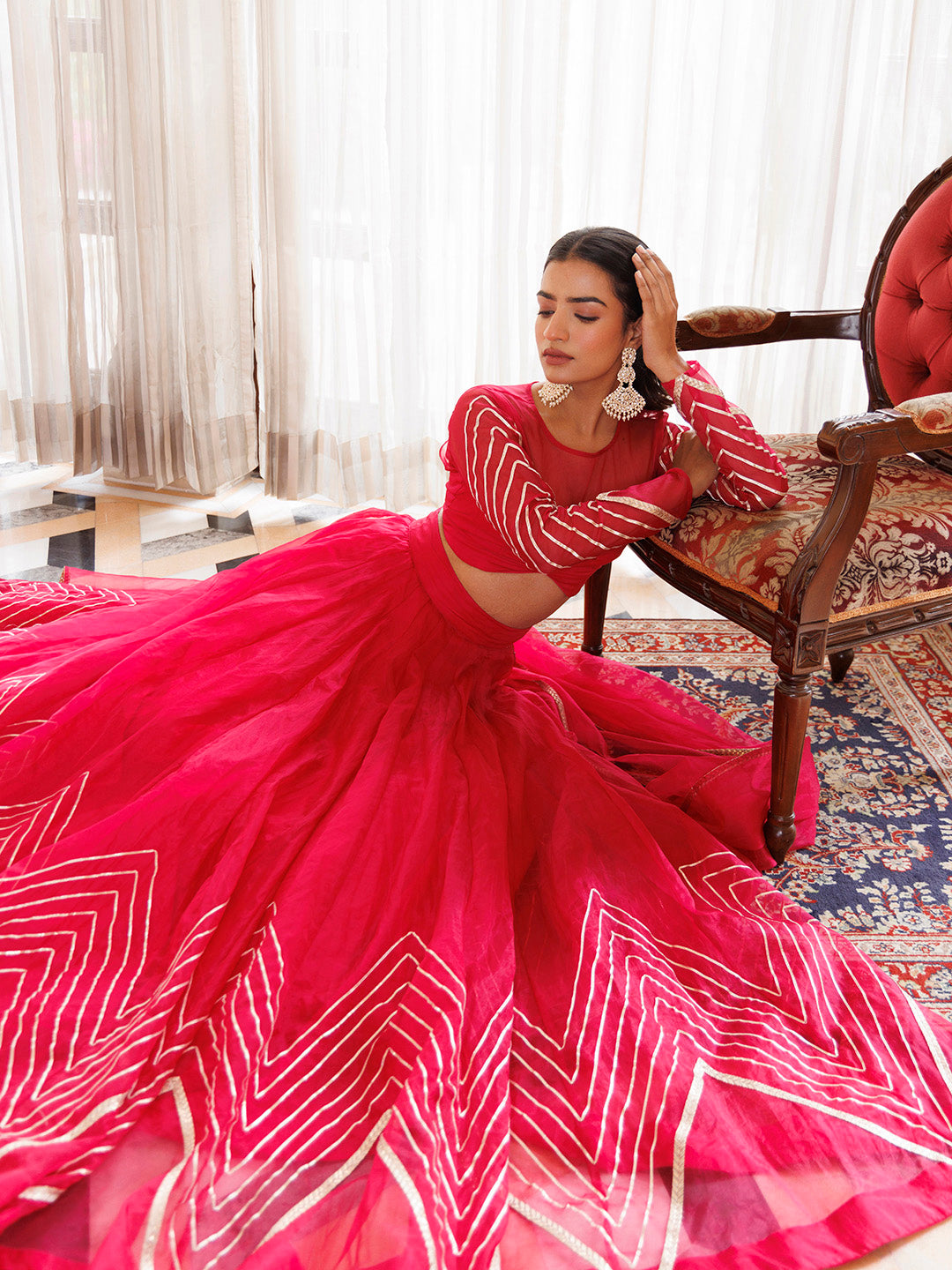 Dil Sharifa Hot Pink Organza Lehenga Set