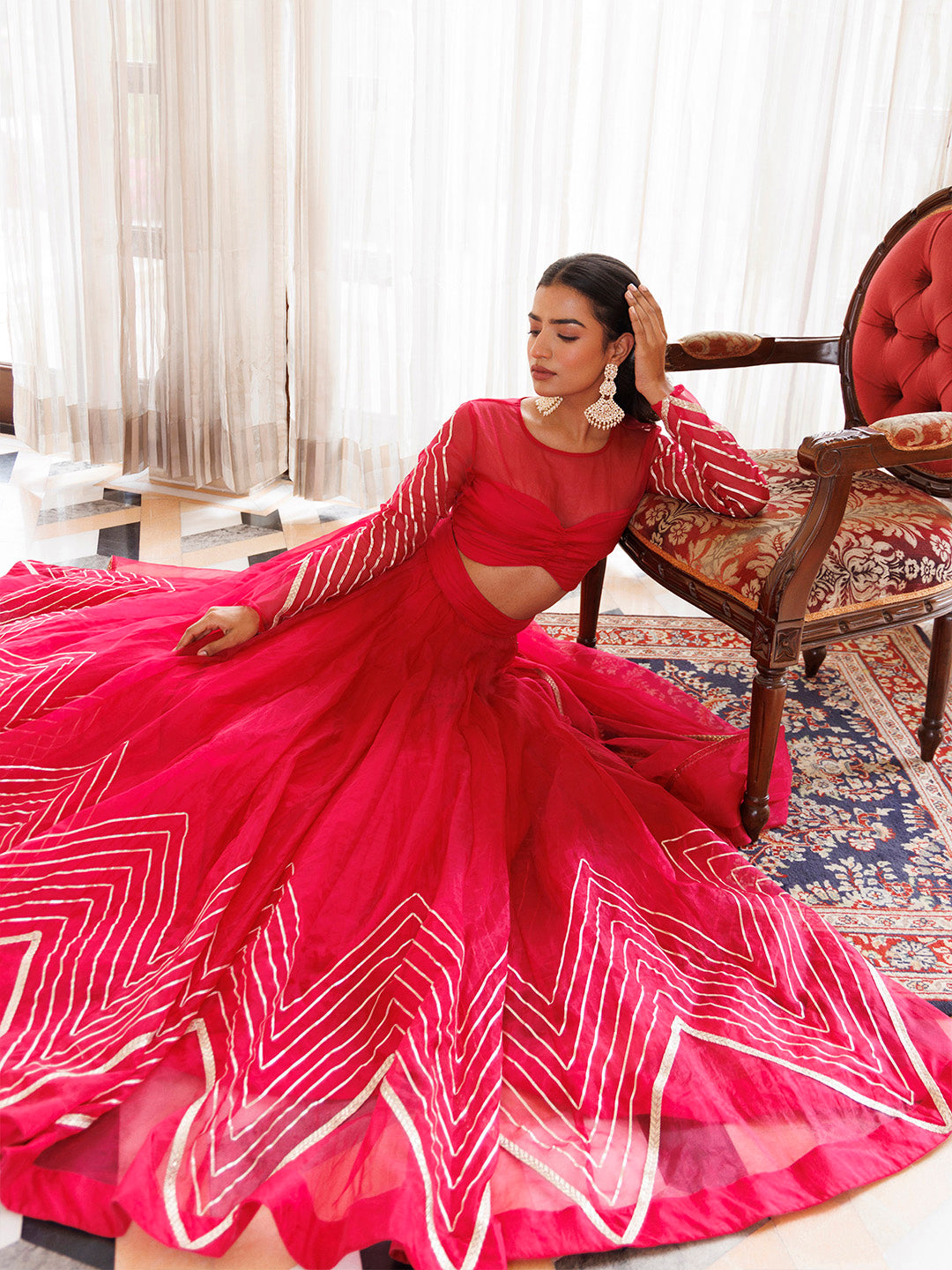 Dil Sharifa Hot Pink Organza Lehenga Set