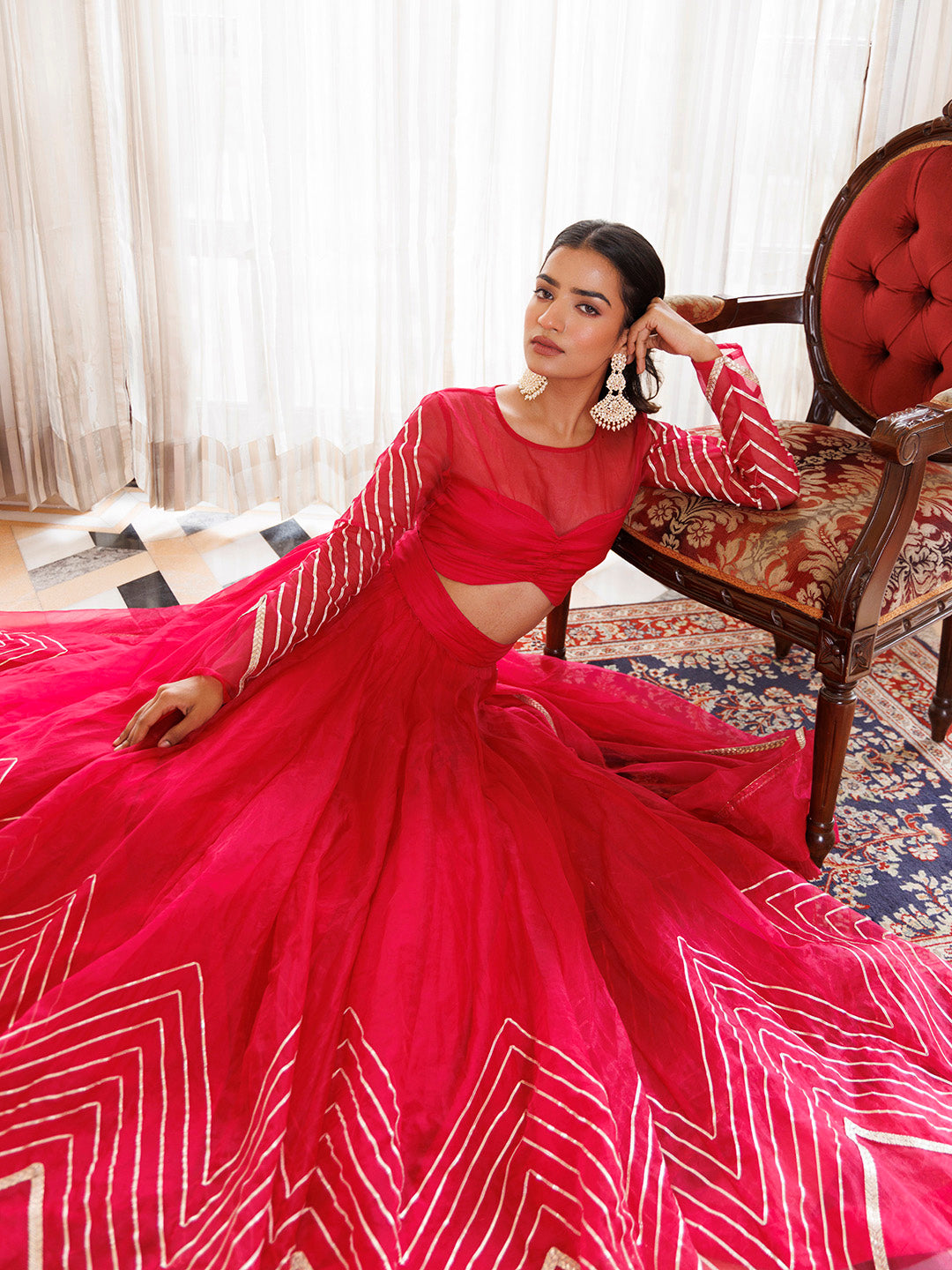 Dil Sharifa Hot Pink Organza Lehenga Set
