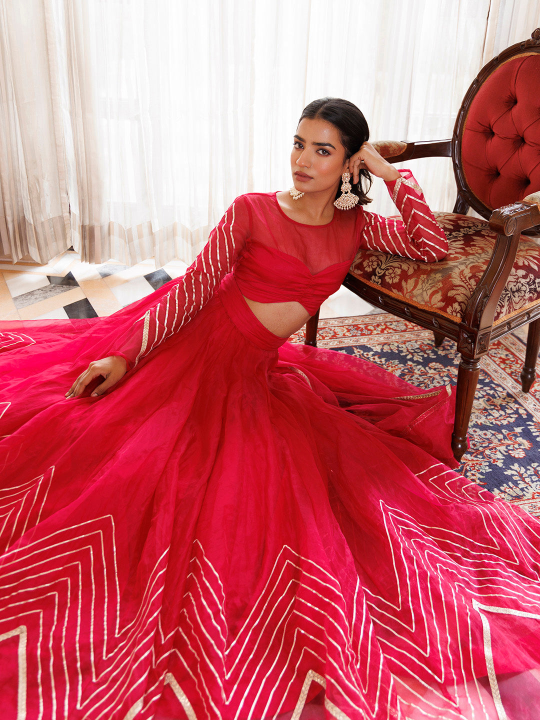 Dil Sharifa Hot Pink Organza Lehenga Set