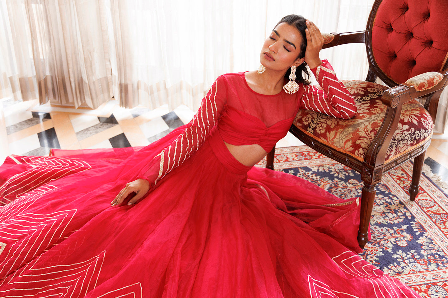 Dil Sharifa Hot Pink Organza Lehenga Set