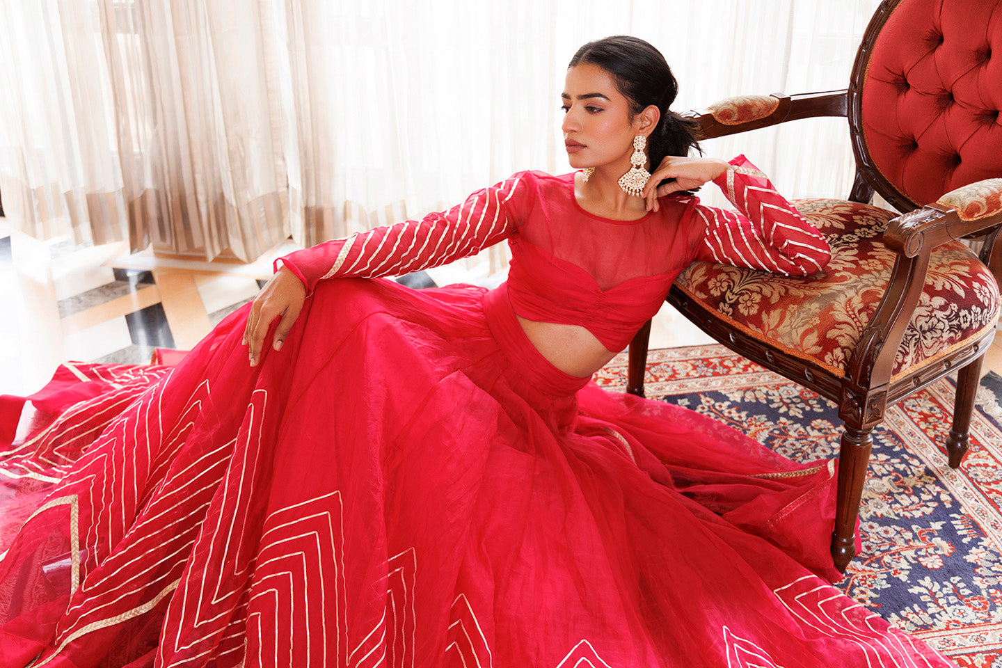 Dil Sharifa Hot Pink Organza Lehenga Set
