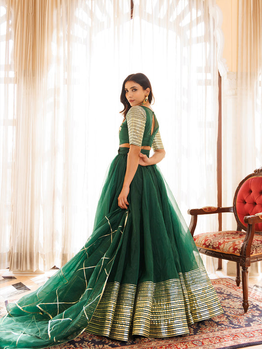 Emerald Green Organza Lehenga Set