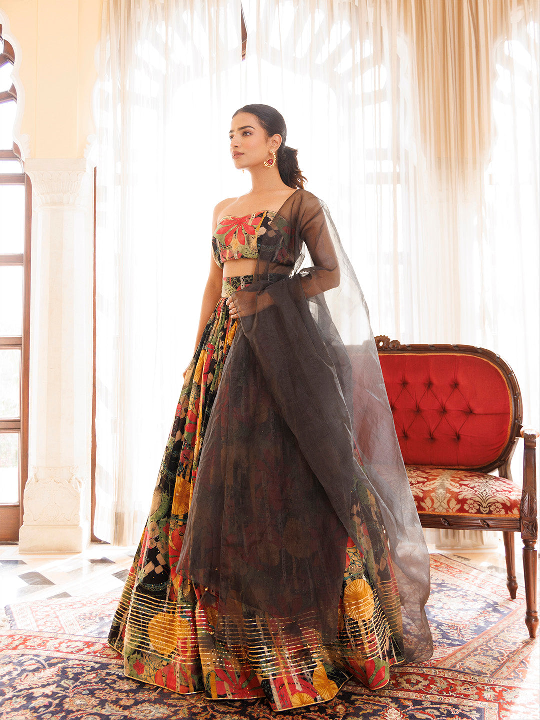Black Gables Printed Cotton Lehenga Set