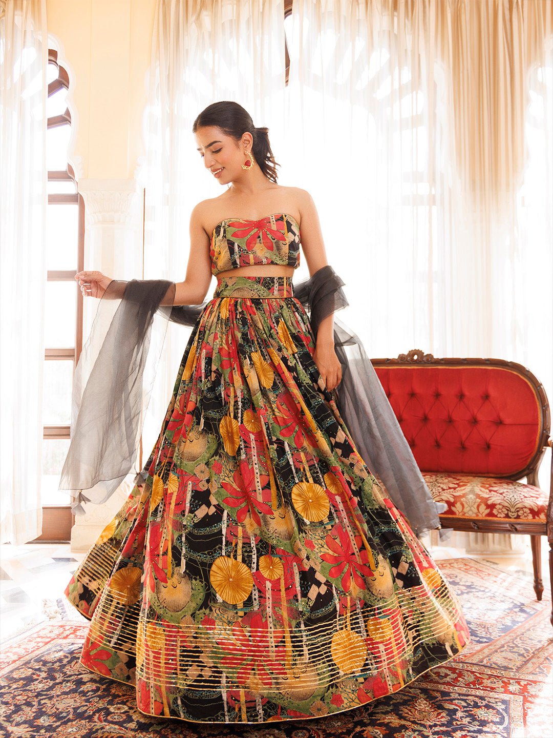 Black Gables Printed Cotton Lehenga Set