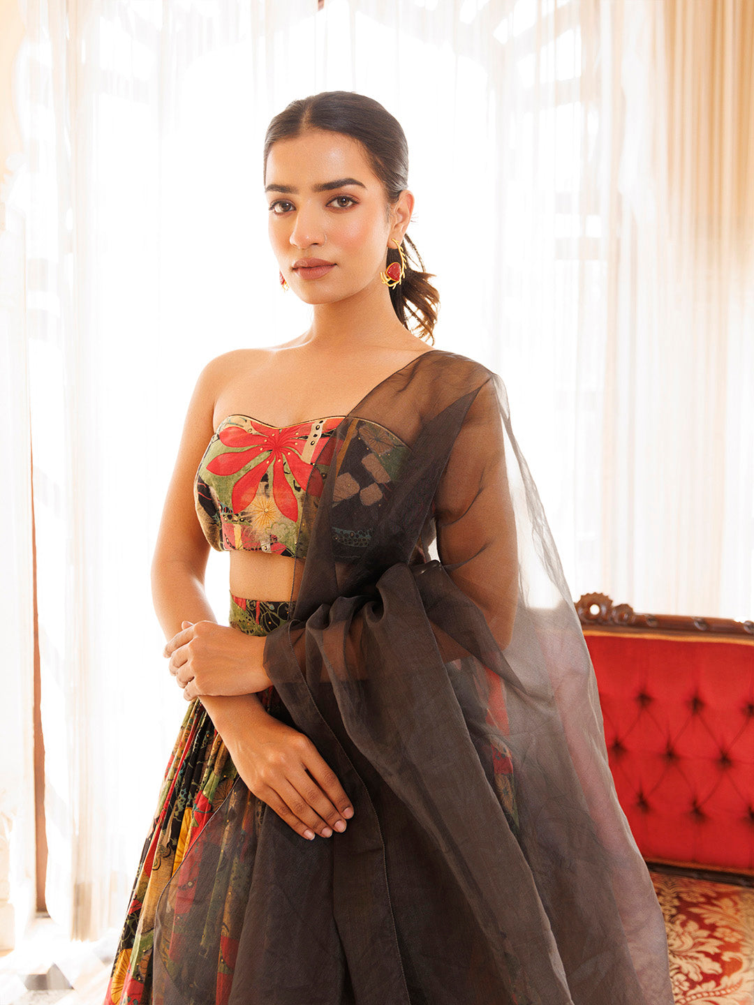 Black Gables Printed Cotton Lehenga Set