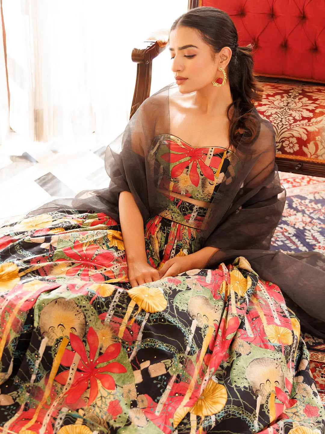 Black Gables Printed Cotton Lehenga Set RAGAVI