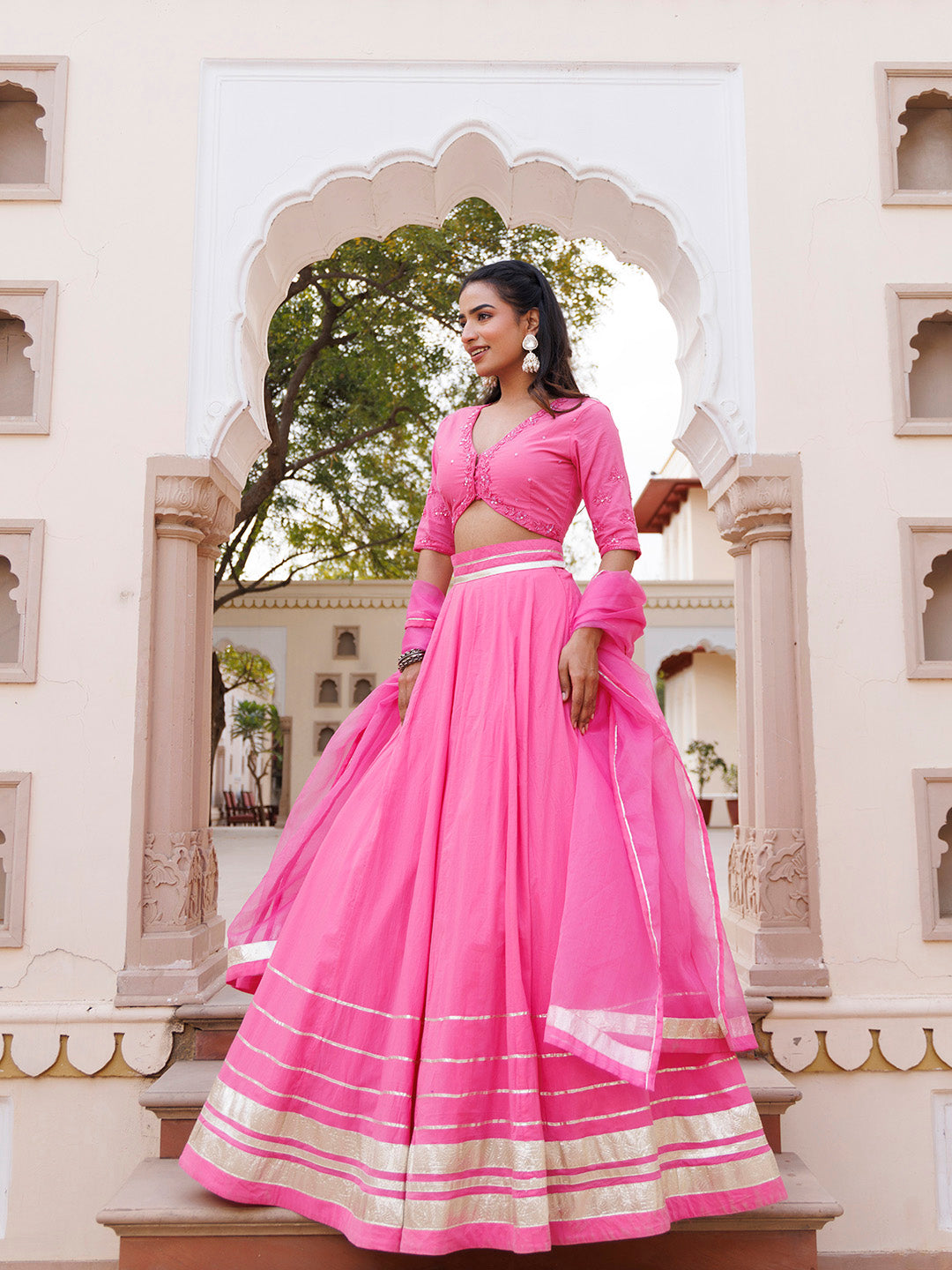 Pink Handwork Cotton Lehenga Set