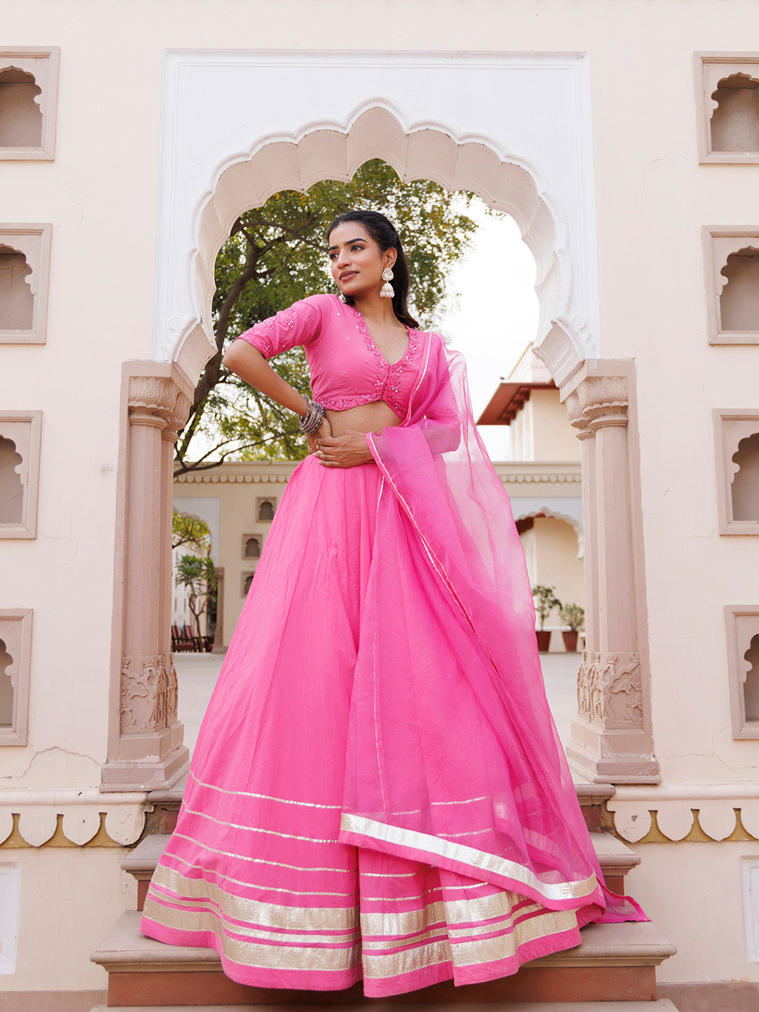 Pink Handwork Cotton Lehenga Set
