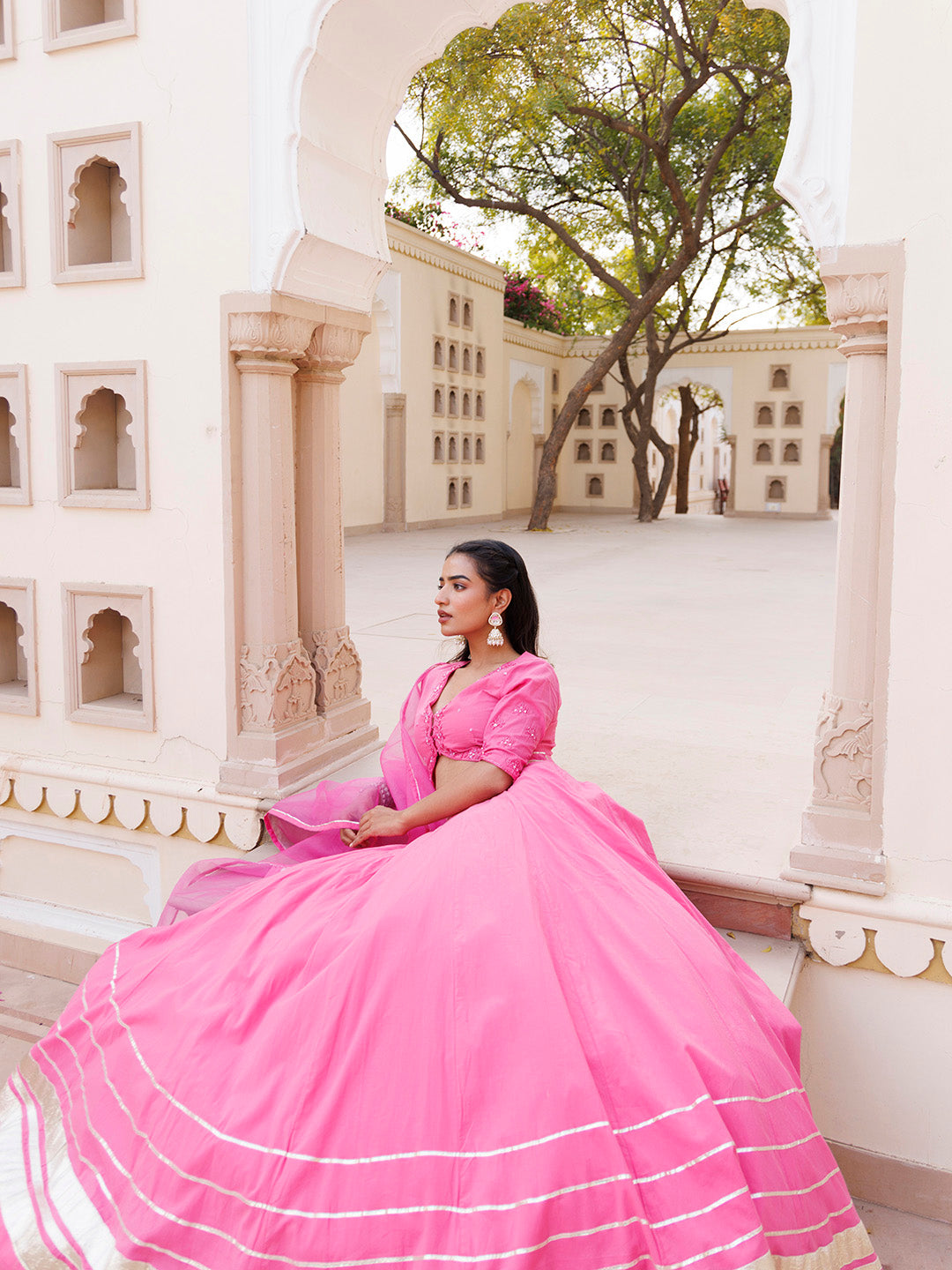 Pink Handwork Cotton Lehenga Set