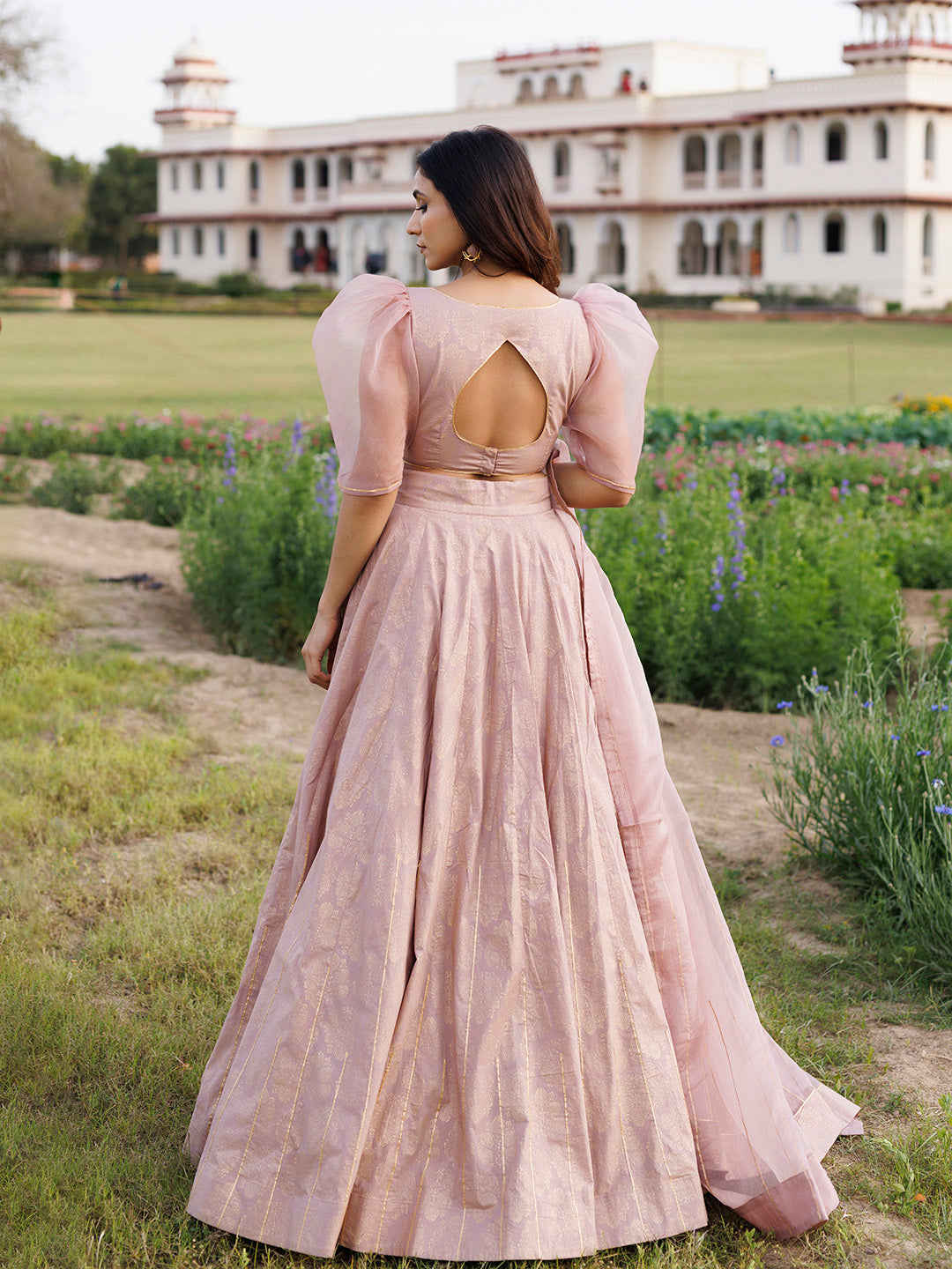 Rose Shadow Pink Handblock Printed Lehenga Set