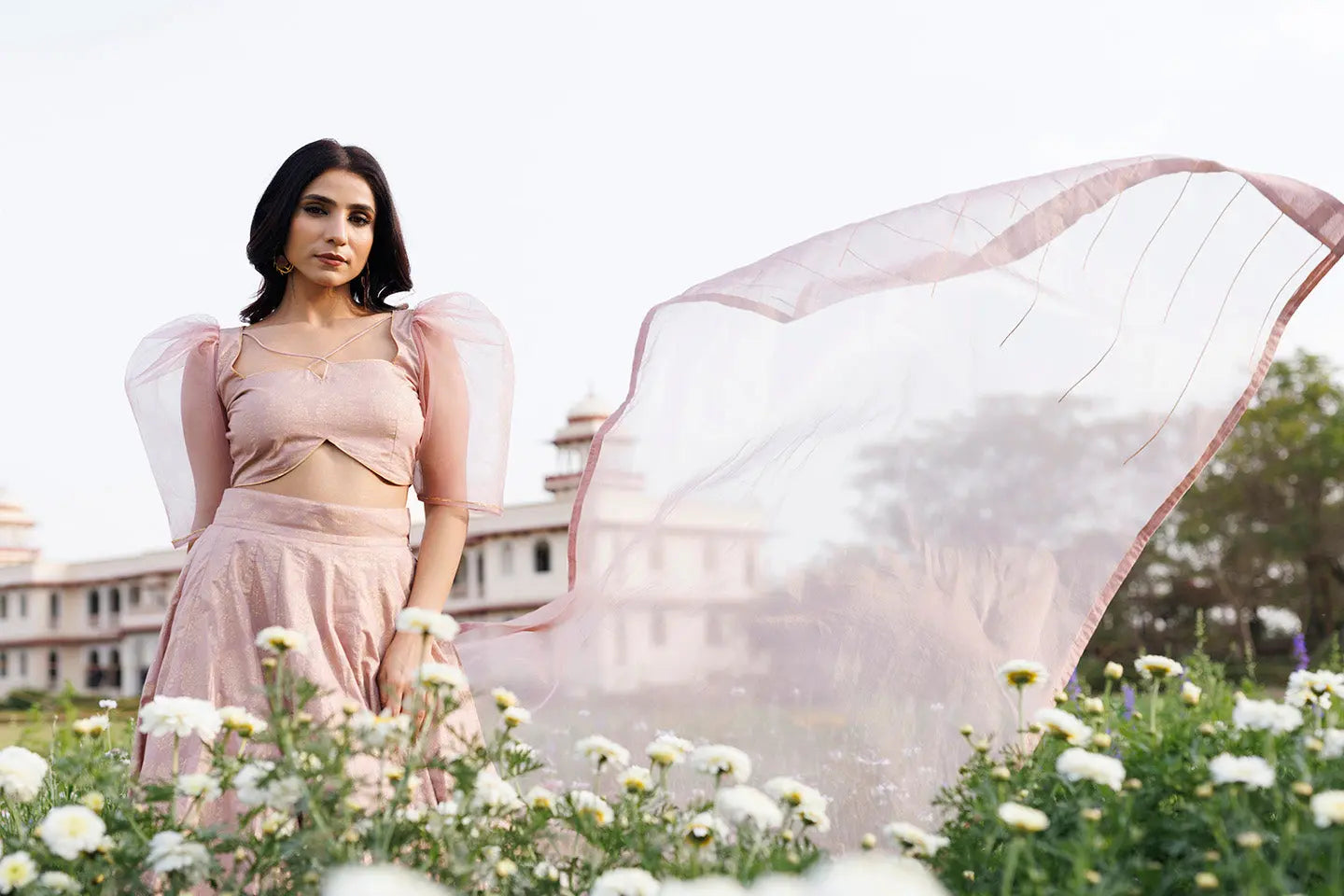 Rose Shadow Pink Handblock Printed Lehenga Set RAGAVI