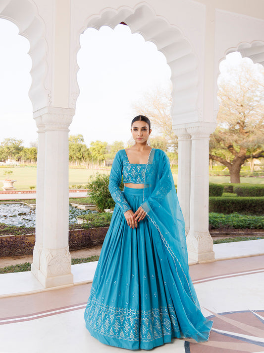 Heaven Mist Blue Cotton Lehenga Set