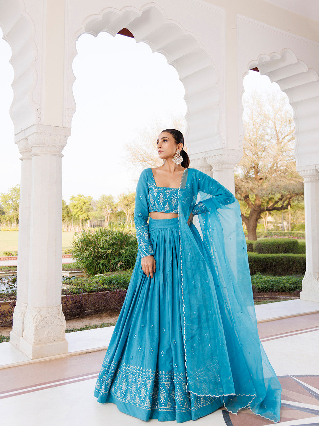 Heaven Mist Blue Cotton Lehenga Set