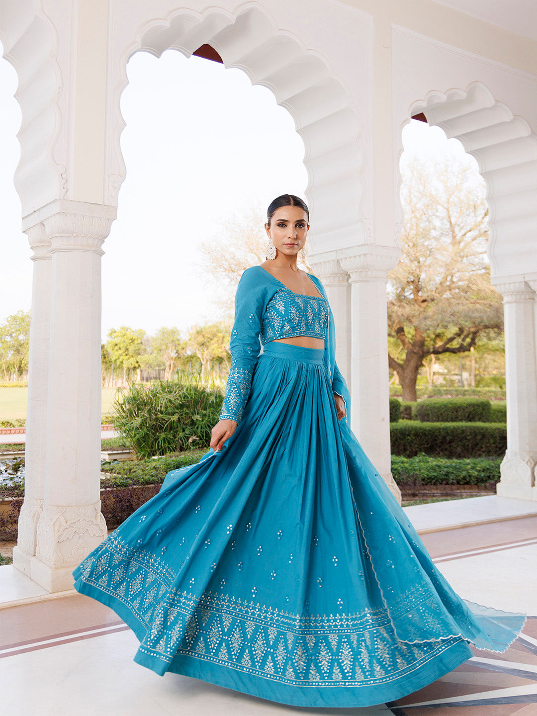 Heaven Mist Blue Cotton Lehenga Set