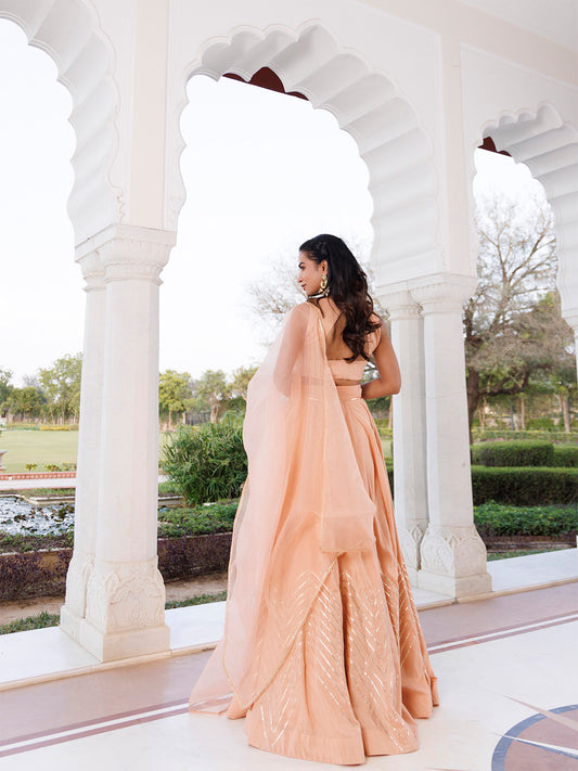 Coral Sand Silk Lehenga Set