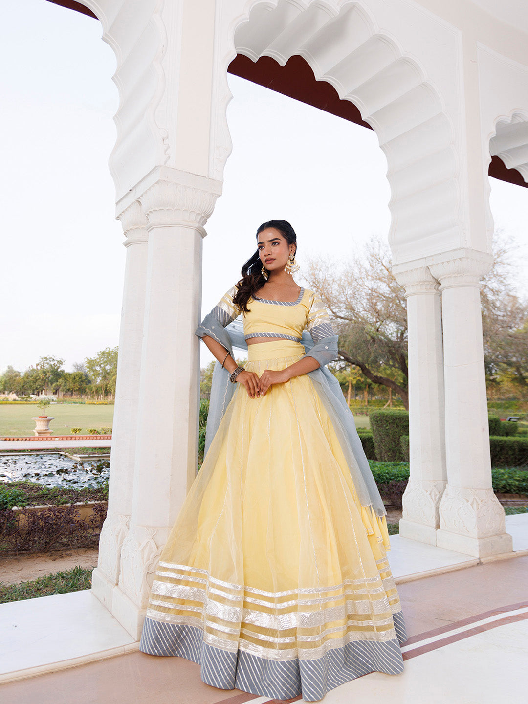 Morning Sun Yellow and Grey Organza Lehenga Set