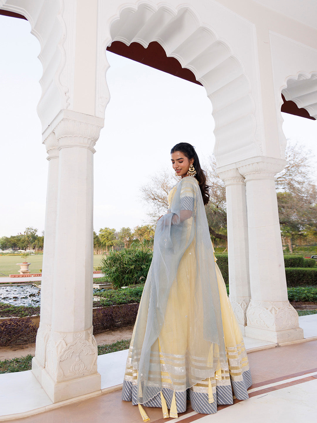Morning Sun Yellow and Grey Organza Lehenga Set
