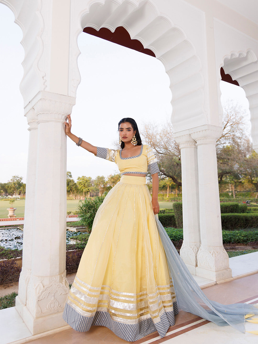 Morning Sun Yellow and Grey Organza Lehenga Set