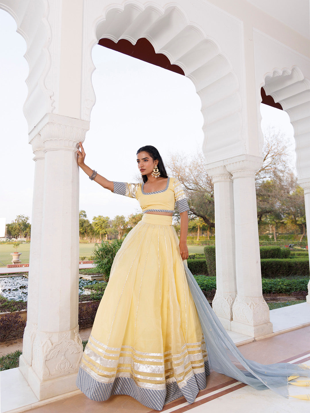 Morning Sun Yellow and Grey Organza Lehenga Set