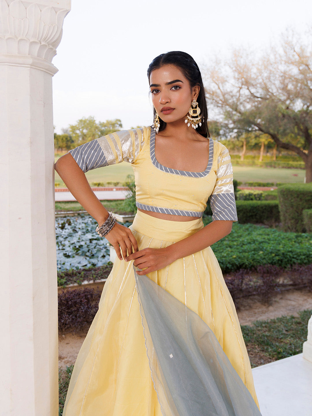 Morning Sun Yellow and Grey Organza Lehenga Set