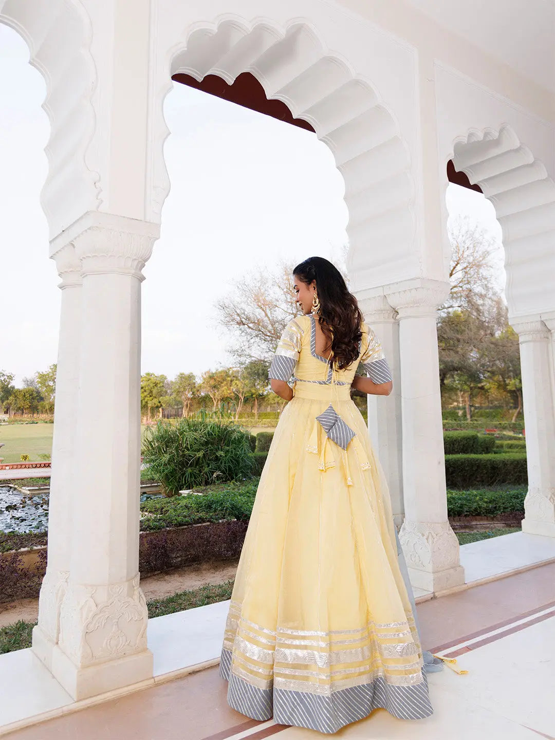 Morning Sun Yellow and Grey Organza Lehenga Set RAGAVI