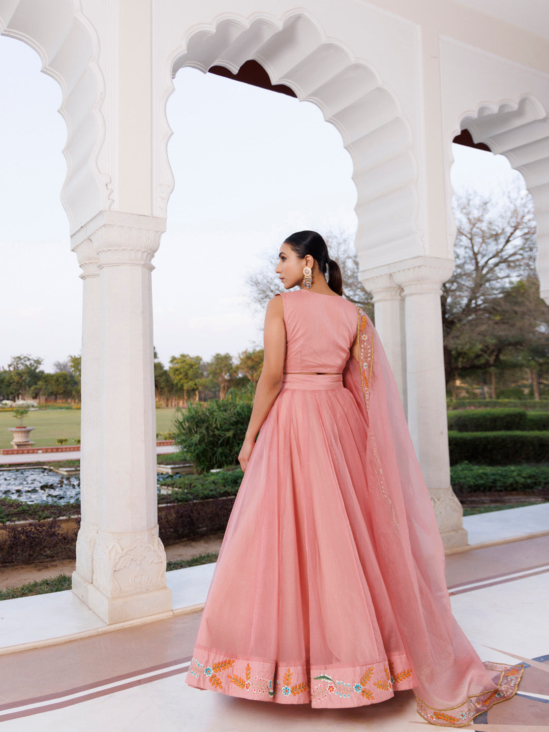 Peach Fuzz Embroidered Organza Lehenga Set